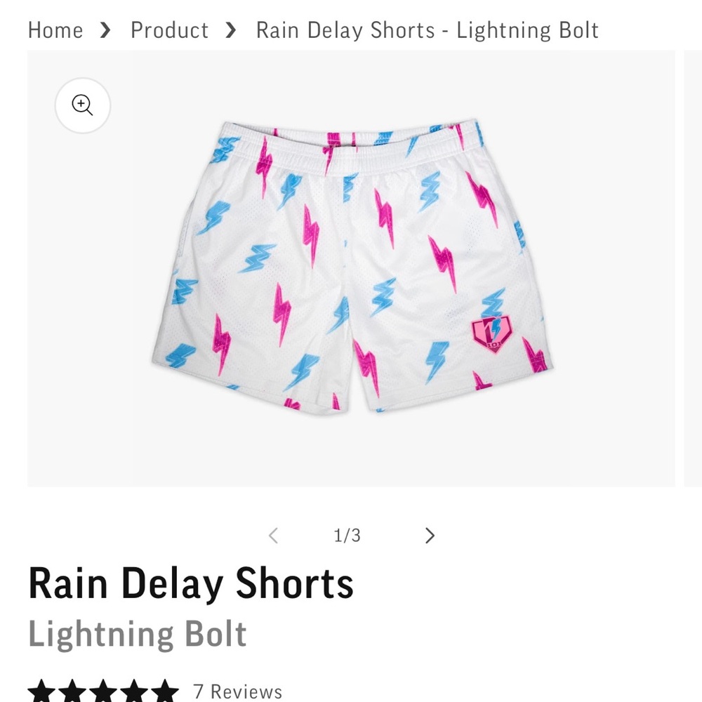 White Shorts with Pink and Blue Lightning Bolts